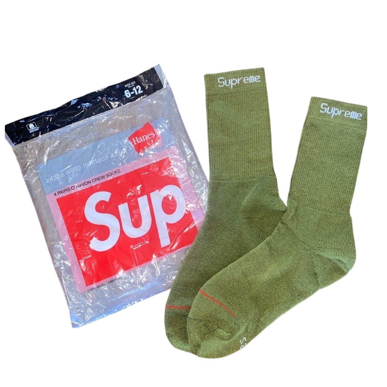 Green Supreme Crew Socks Size 6-12  Hanes Olive One Single Pair AUTHENTIC Fast
