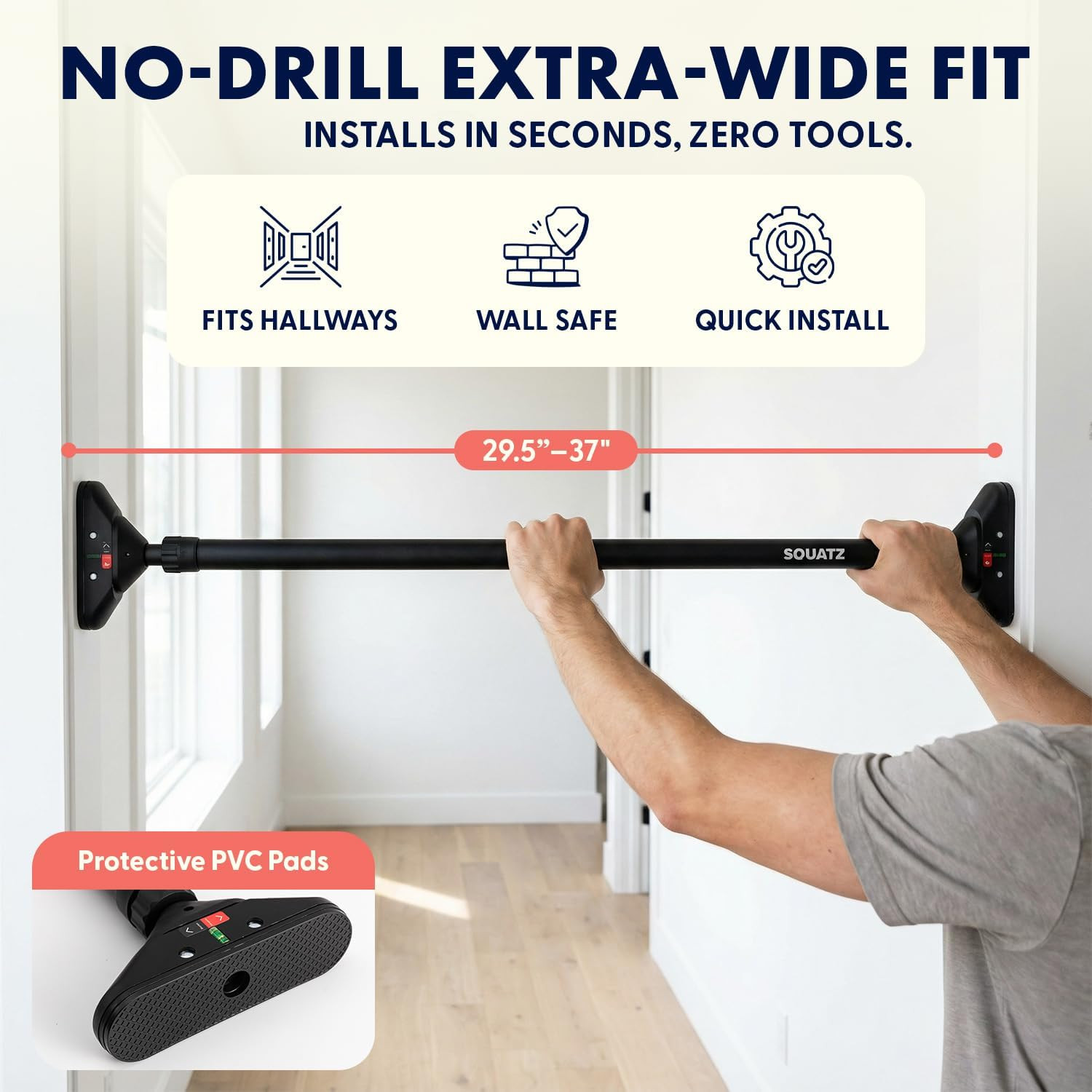 Doorway Pull up Bar, Adjustable Door Frame Pull up Bar with Level Meter, Locking