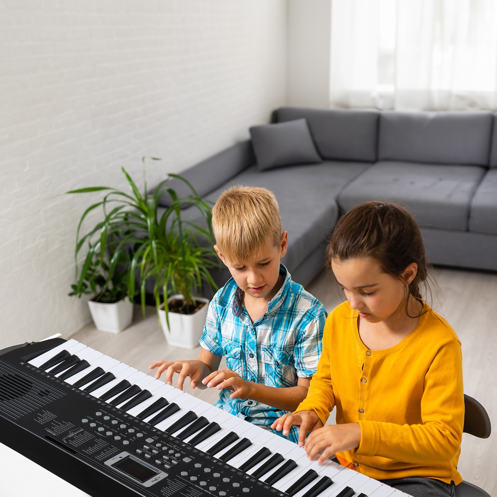 61 Key Piano Keyboard with Adjustable Stand,Bench,Led Screen Display