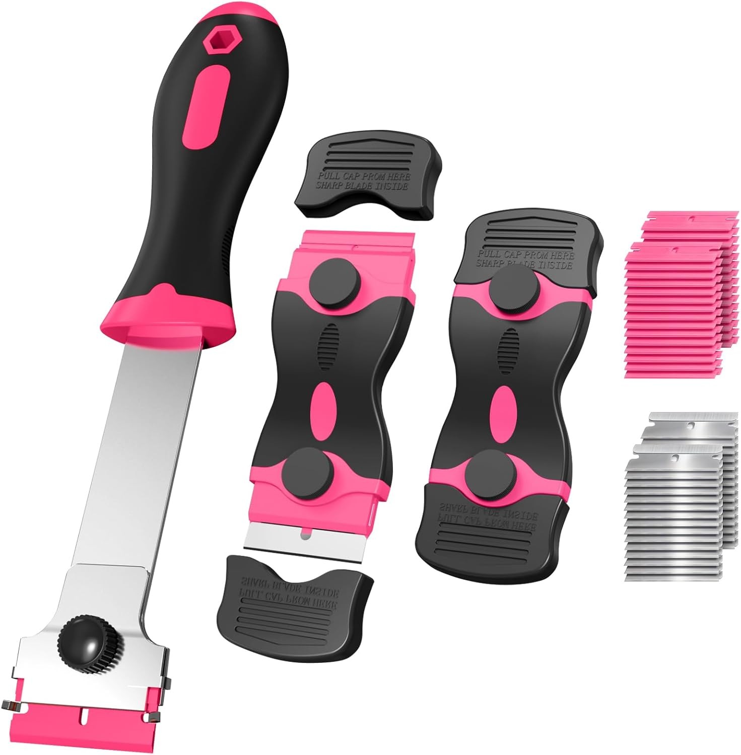 3 Pack Razor Blade Scraper Set, Includes 30 Plastic & 30 Metal Blades