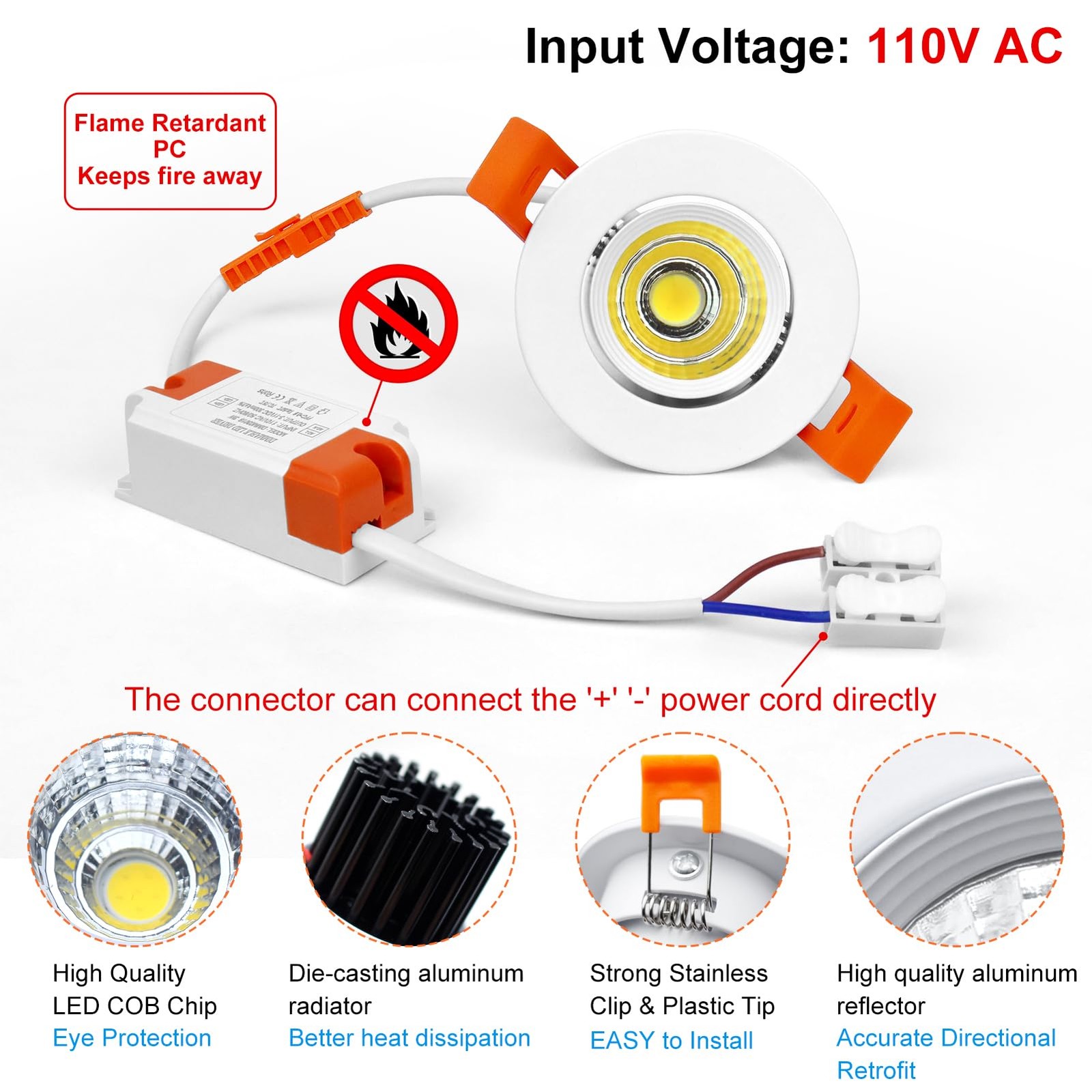 inShareplus 2 Inch LED Downlight, 3W White/6Pack, 5000k(Daylighting White)