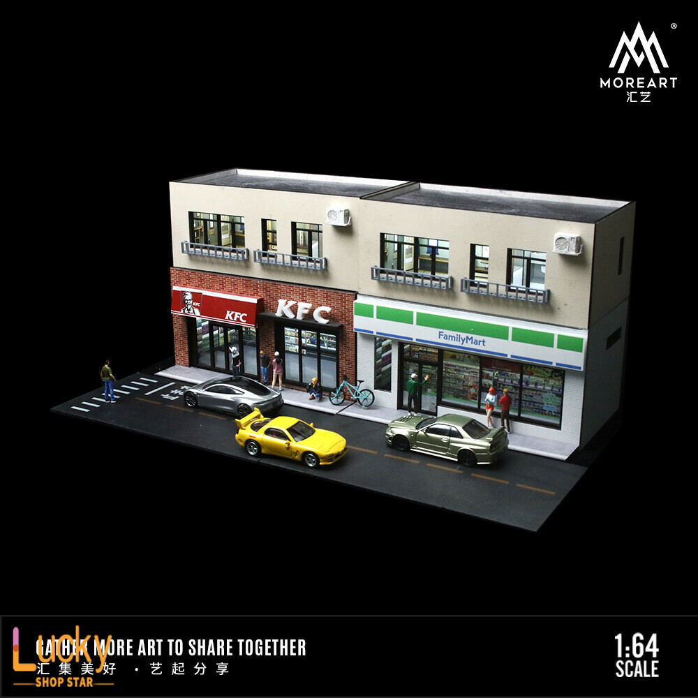 Diorama 1/64 Car Garages Model City Street Store Apartments Scene Display Models