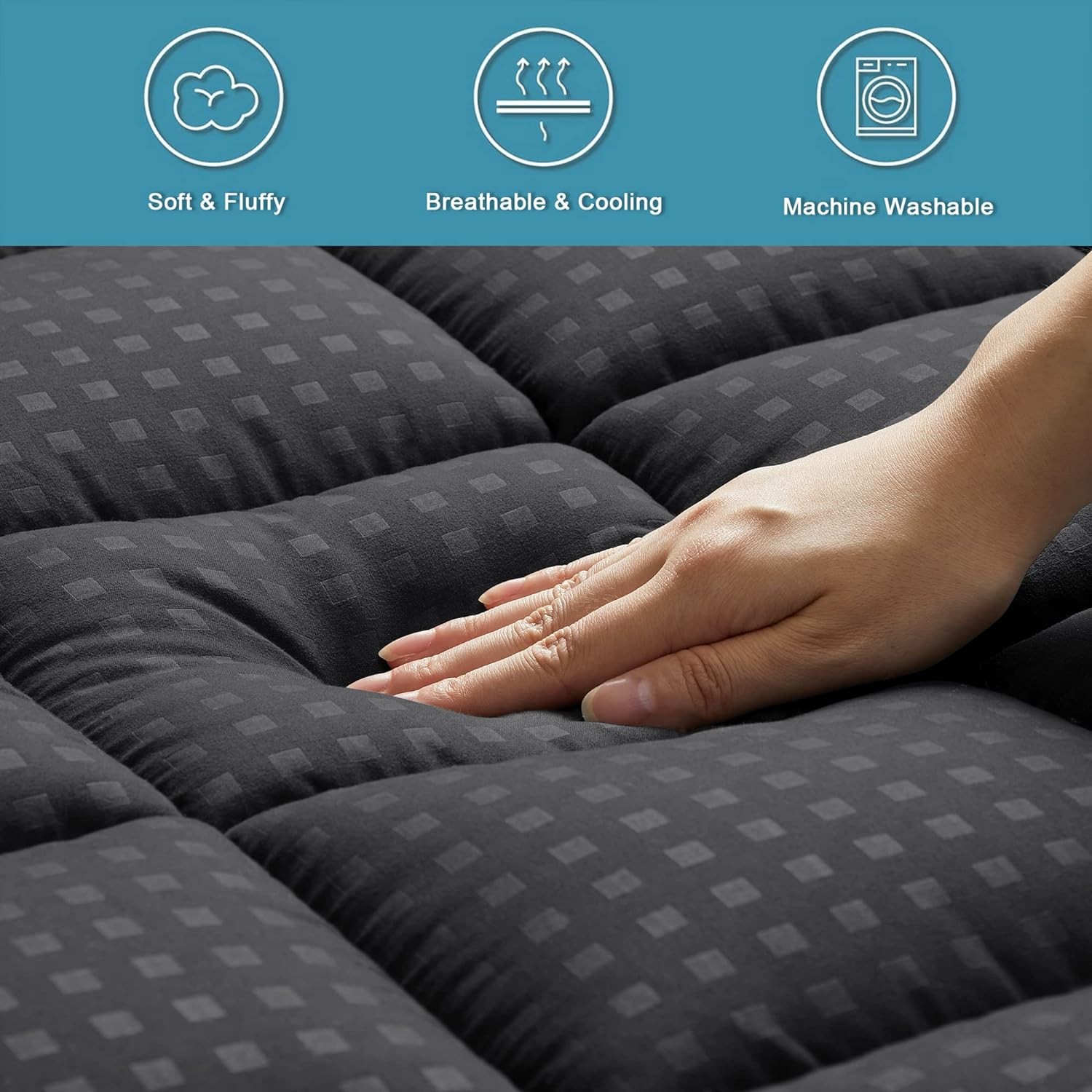 HYLEORY Queen Mattress Pad Quilted Fitted Protector Queen, Black