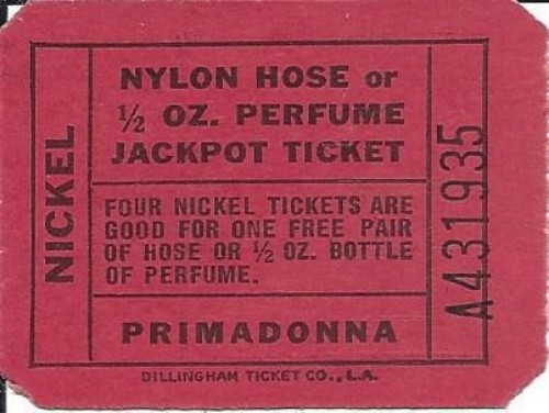Club Primadonna - Reno, NV - Vintage Nylon Hose or Perfume Jackpot Ticket, A-S/N
