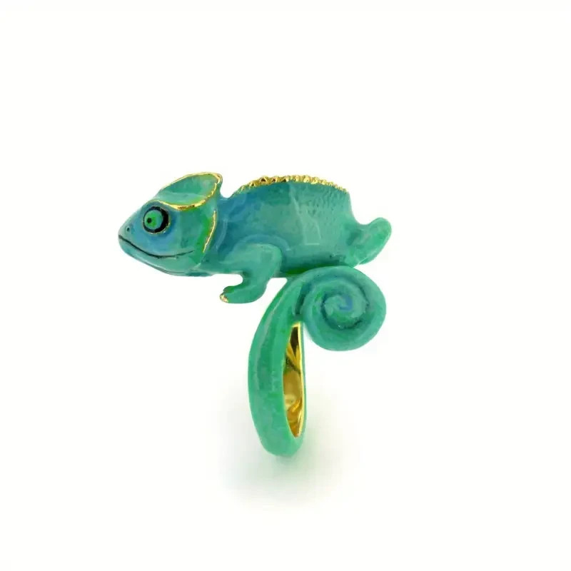 Unique Lizard Chameleon Wrap Ring Blue Green or Pink Enamel Sizes 7, 8, 9, 10 BN