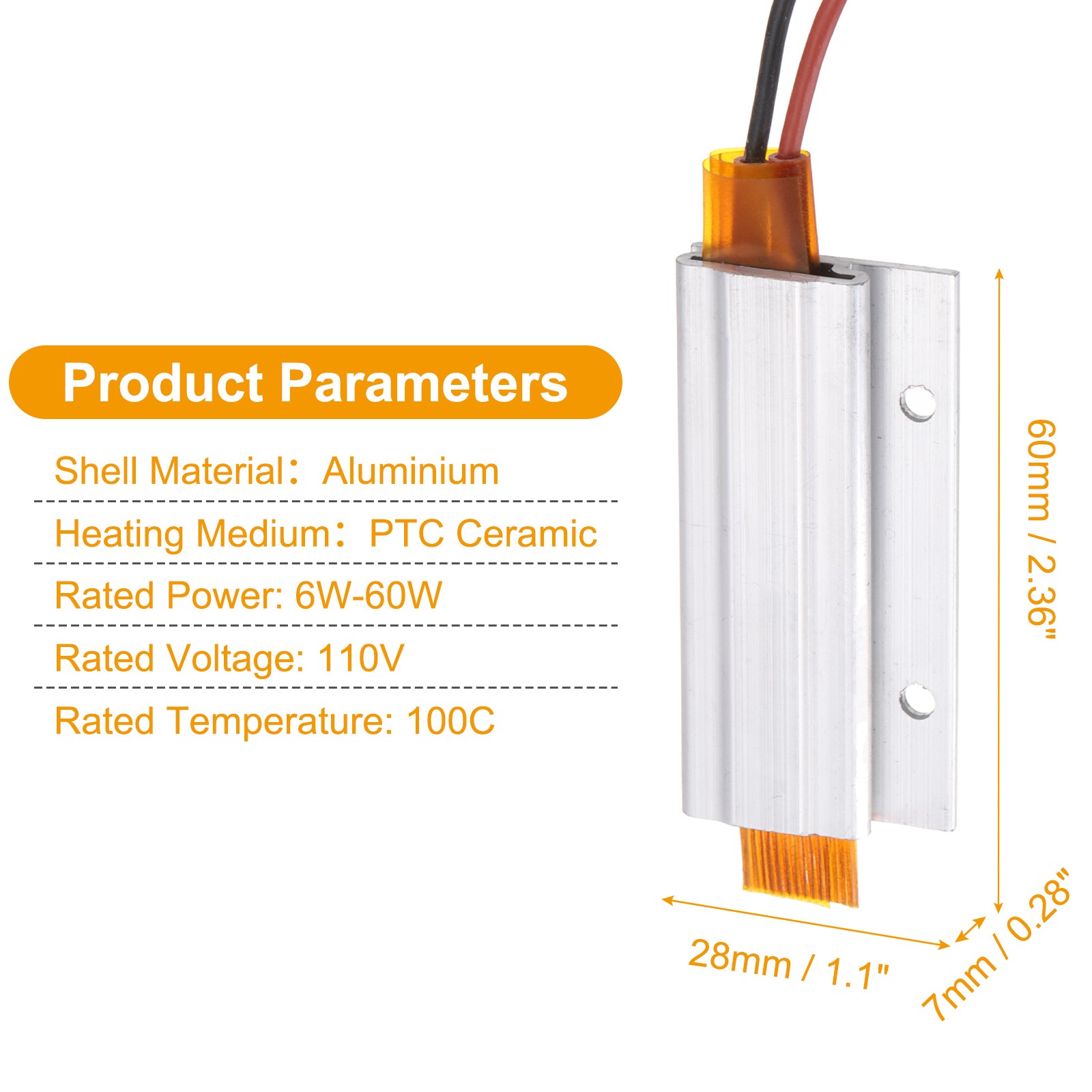 2pcs, PTC Heating Element 110V 6W-60W 100C PTC Heating Plate