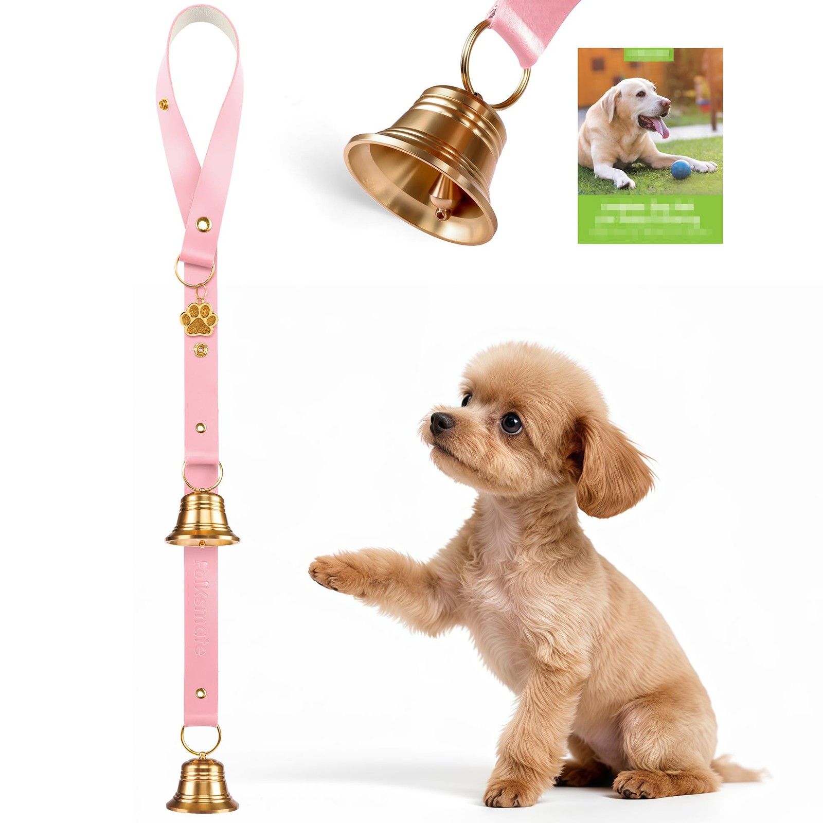 Leather Dog Door Bells for Potty Training, Big Brass Puppy Dog Door Bells Ext...