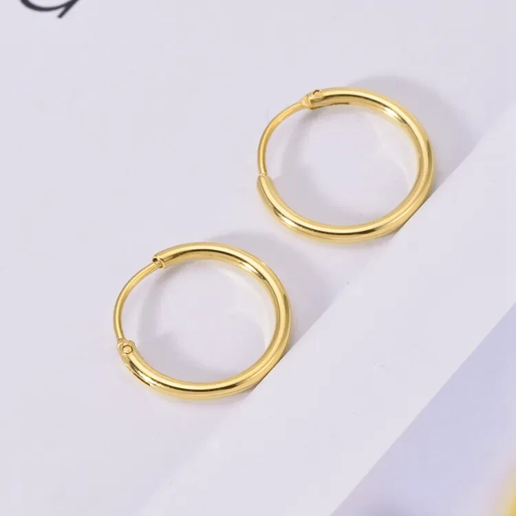 9CT GOLD CHILDREN'S 10mm HINGED SLEEPER HOOP EARRINGS - CHILD'S -