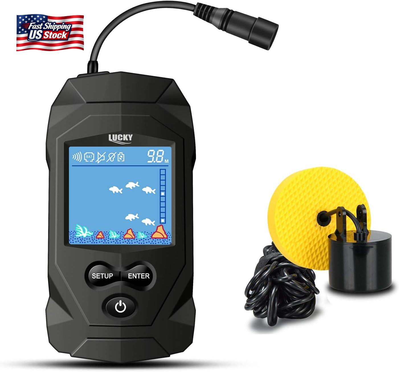 LUCKY Portable Fish Finders Wired Transducer Kayak Fish Finder Kit Portable Dept