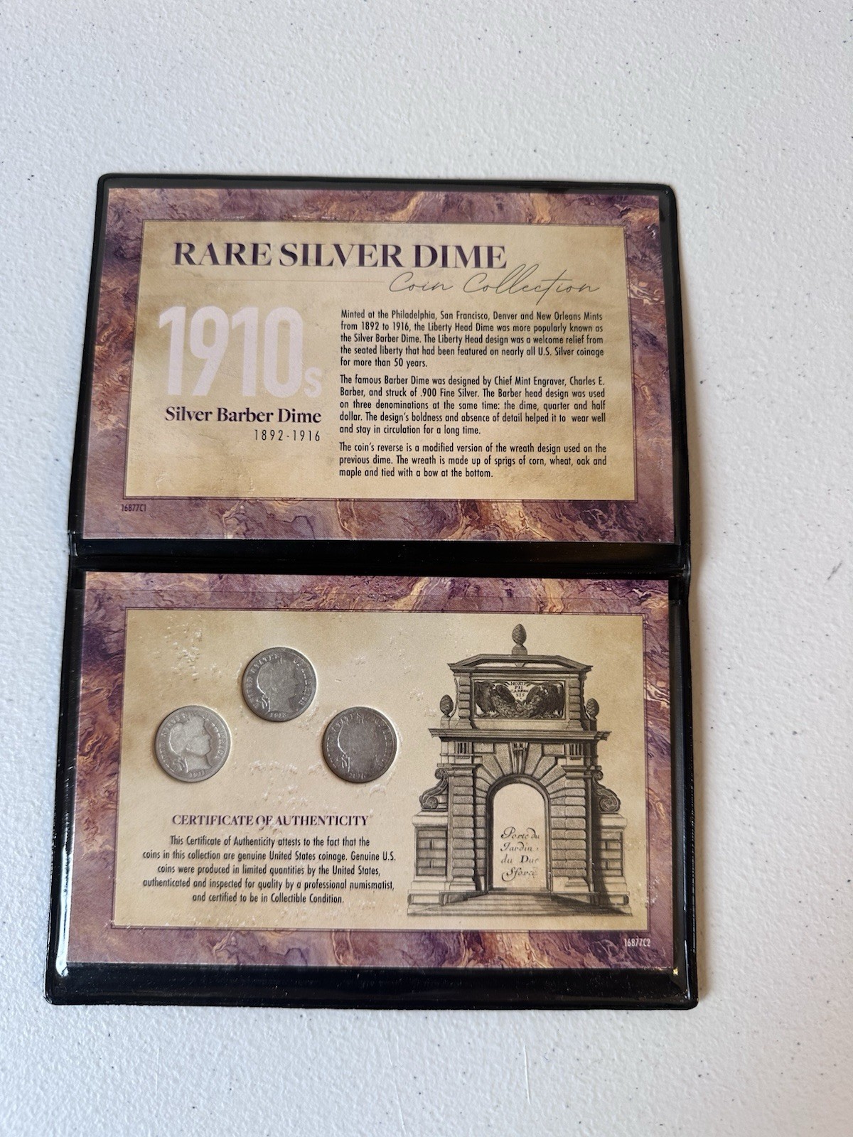 Barber Dimes 90% Silver Display Pack Set of 3 1911-D 1913-P 1915-P Ungraded