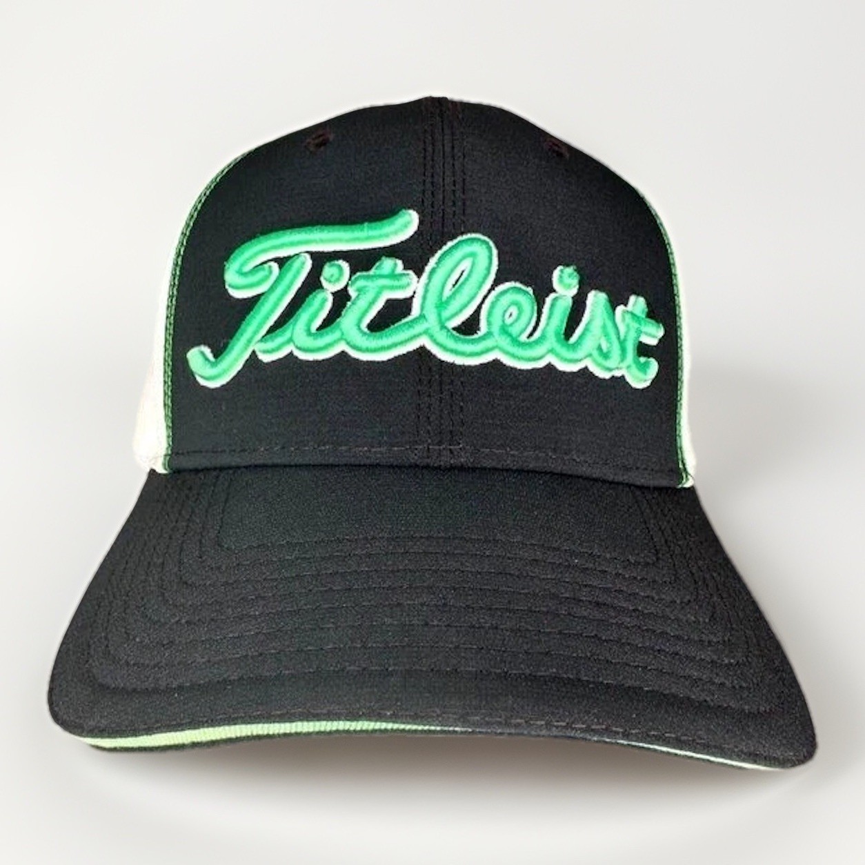 Titleist Golf Hat FlexFit Cap S/M Black Neon Green White Embroidered Script Logo