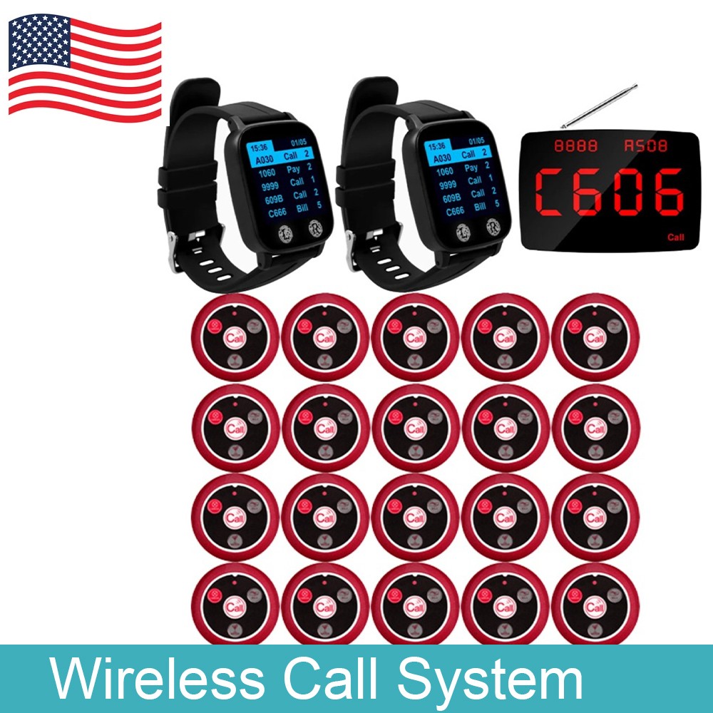 Wireless Table Call Button Pager System 1 Host 20 Call Buttons 2 Watch Receivers