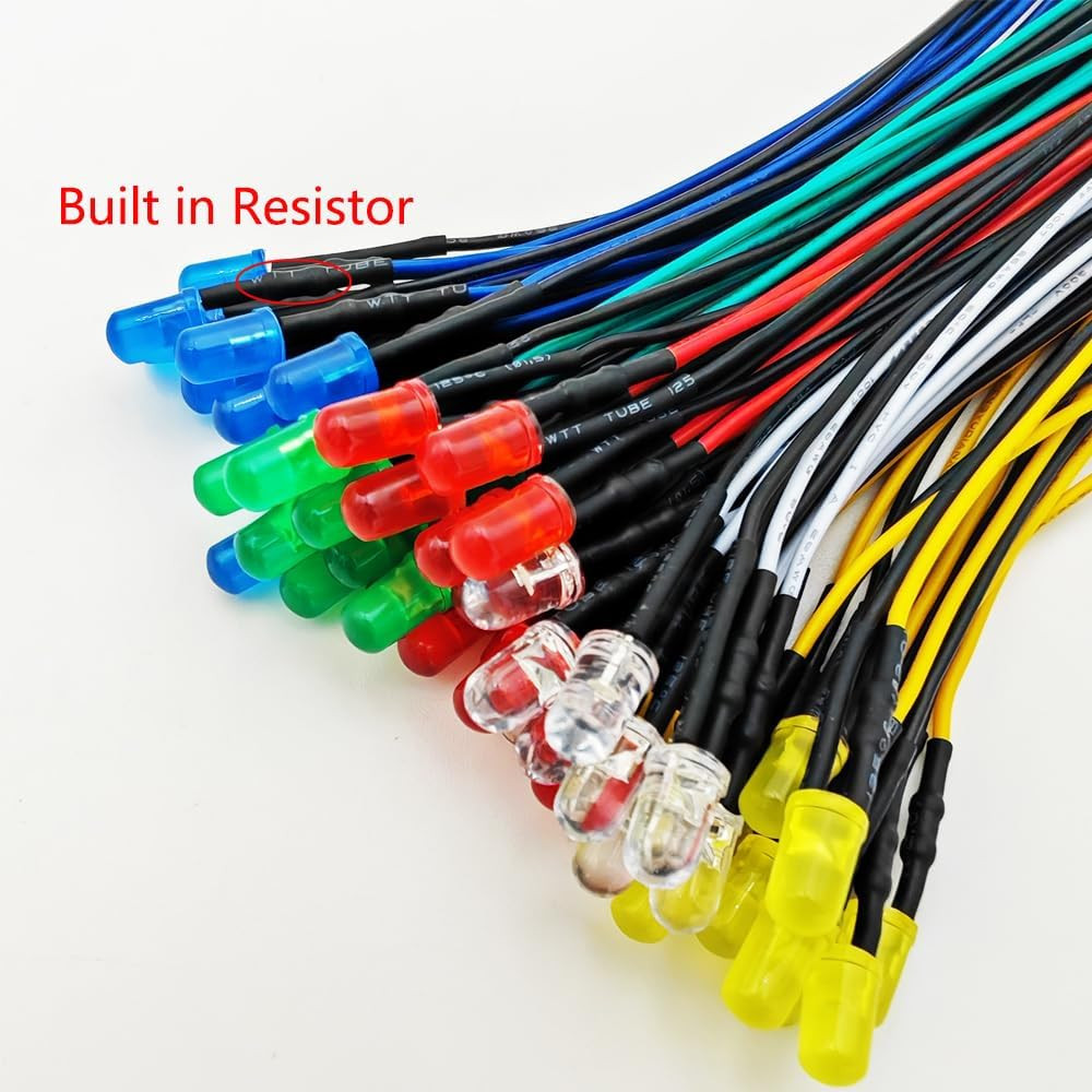 50pcs 3V-4.5V-5V-6V-7.5V-9V-12VDC 5mm Red/Yellow/Green/Blue/White LED Lights ...