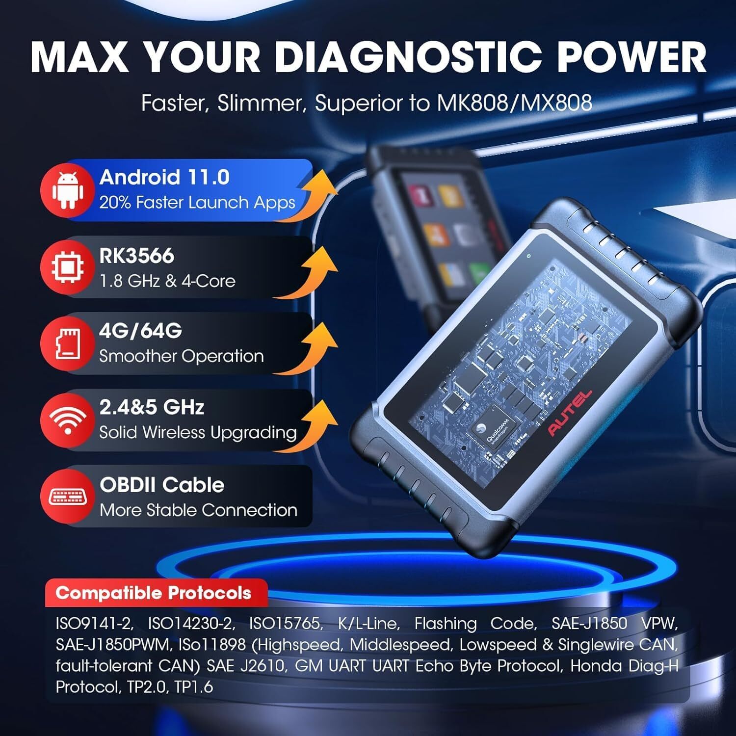 Autel MaxiCOM MK808S Bidirectional Diagnostic Scanner Tool Key Coding Android 11