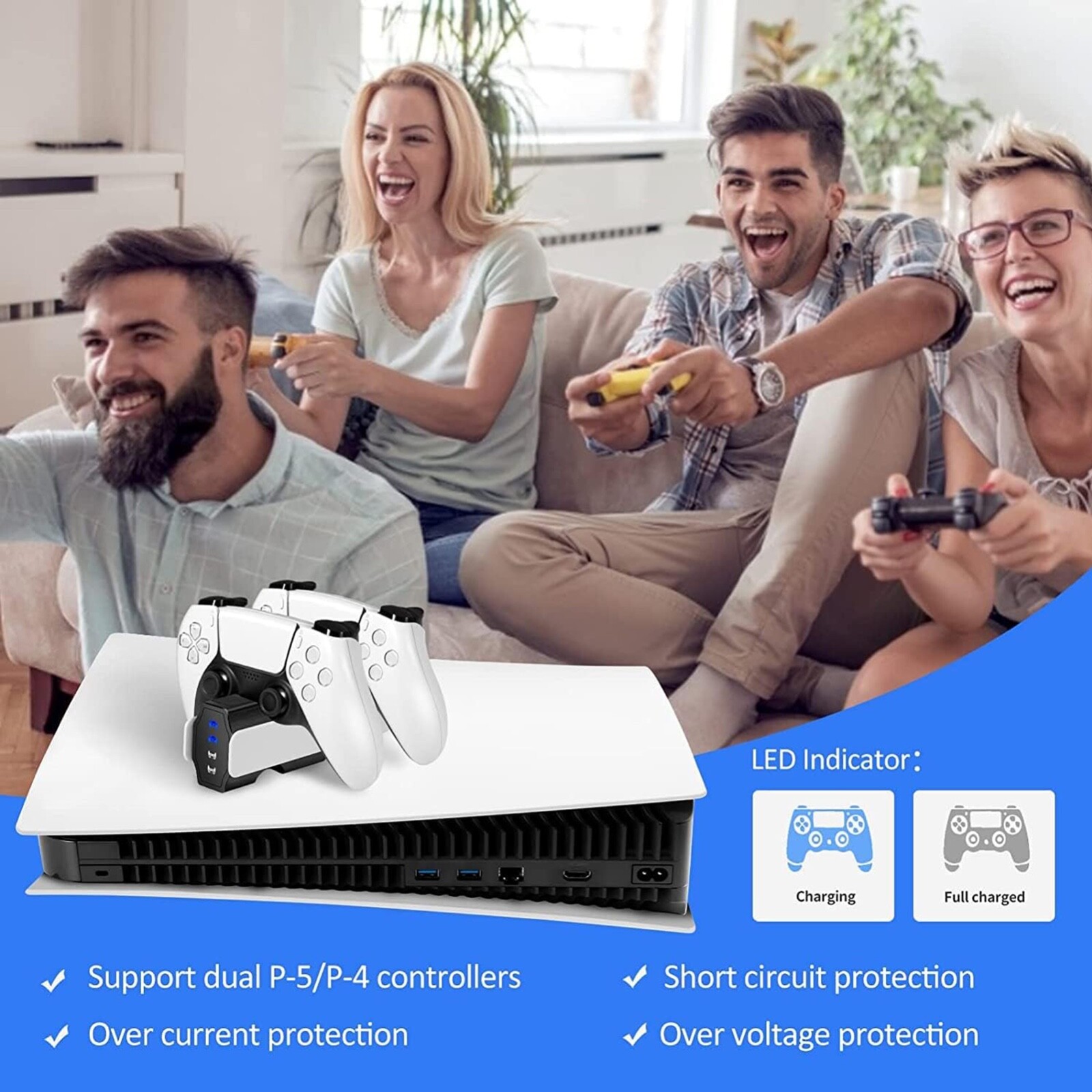 2 in 1 PS5 & PS4 Wireless Controller Charger, Charging Deck 4 PS5 PS4 Controller
