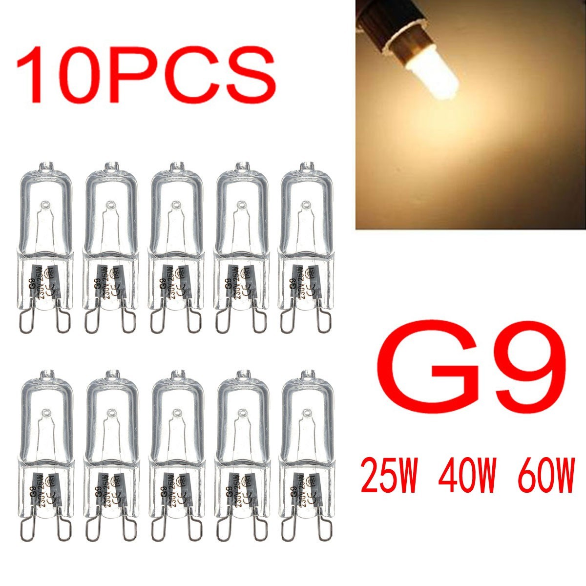 10Pcs G9 Bulb 20 25 40 Watt 120 Volt Dimmable T4 JCD Type Bi-Pin Base