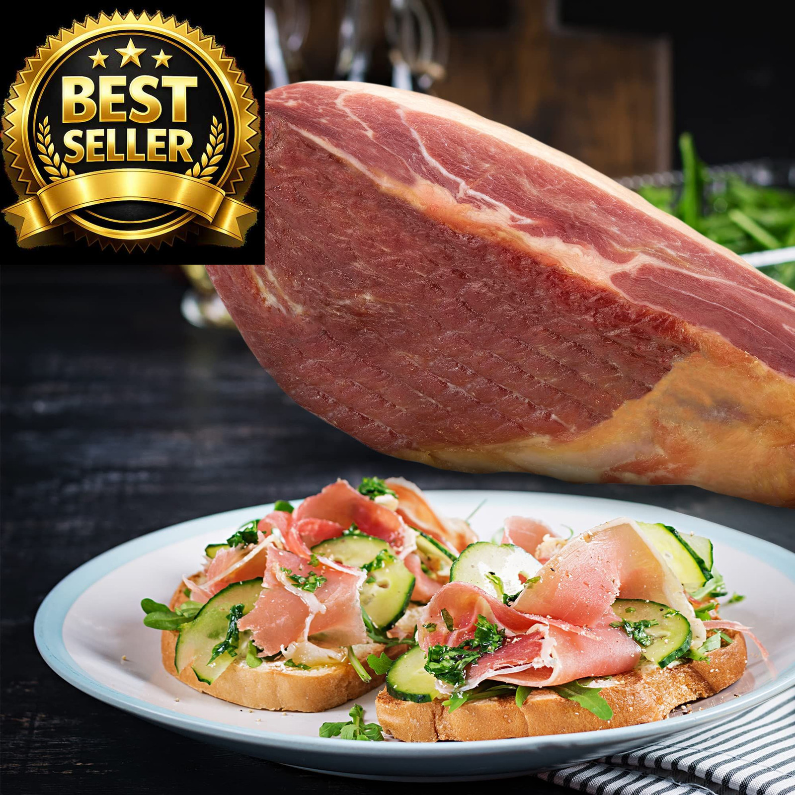 Serrano Ham Boneless & Stand - Spanish Jamon Ideal for Tapas...