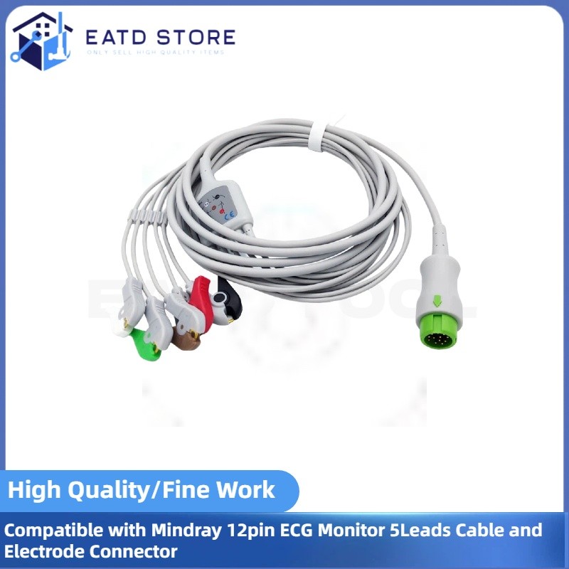 Compatible with Mindray 12pin ECG Monitor 5Leads Cable and Electrode Connector