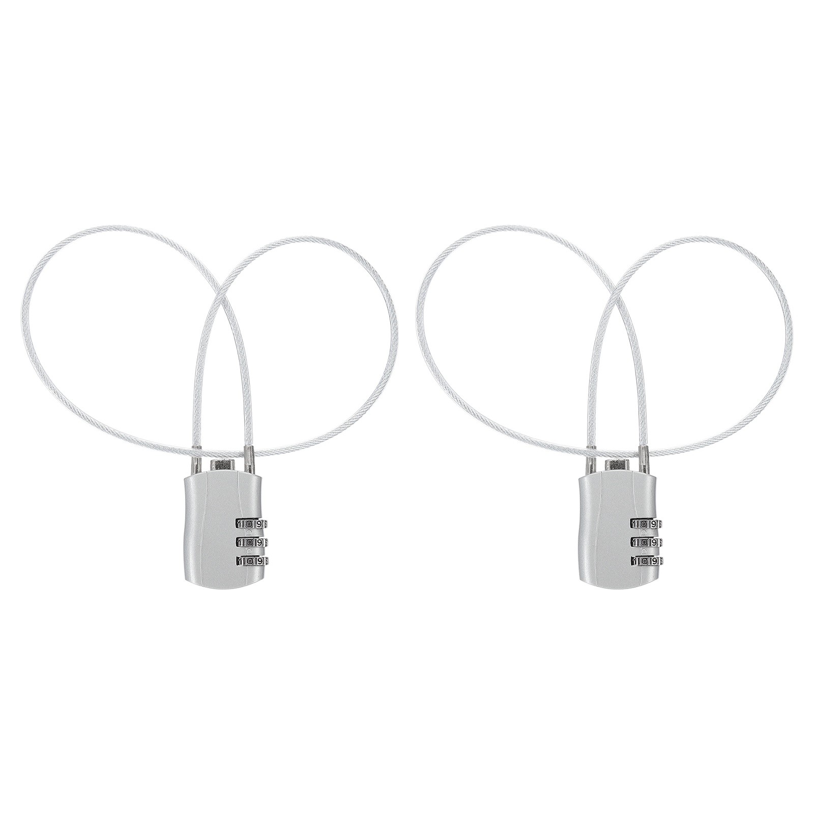 2 Pcs 3 Digit Luggage Cable Combination Lock with 20" Long Cable, Silver