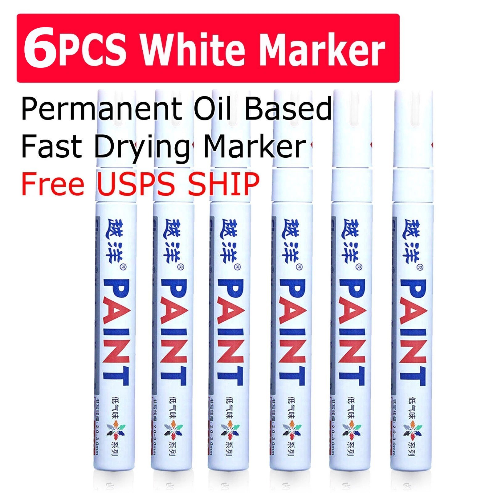 6PC White Paint Pen Marker Waterproof Permanent Car Tire Lettering Rubber Letter