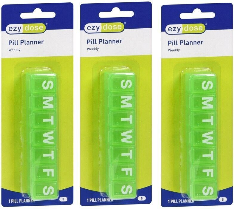 EZY DOSE Weekly (7-Day) Pill Planner Small(3 Pack) *Colors will vary*