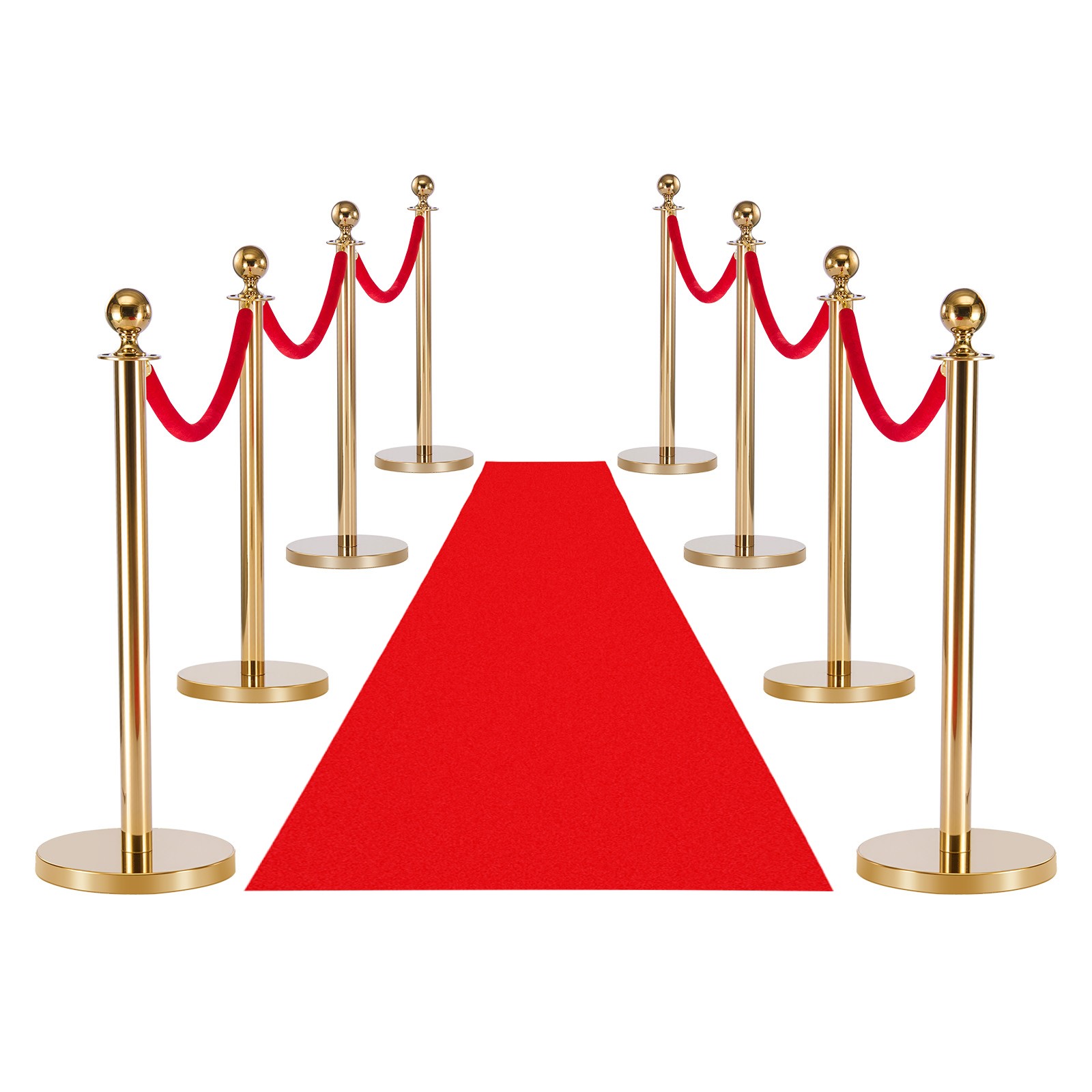 Uimoso 8-Piece Gold Stanchion Set with Red Carpet & 6 Velvet Ropes, Hollow Base