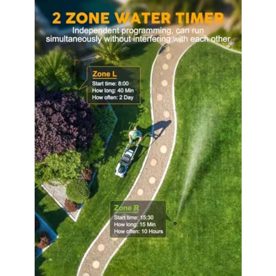 Water Timer for Garden Hose - 2 Zone Sprinkler Controller with Brass Inlet...