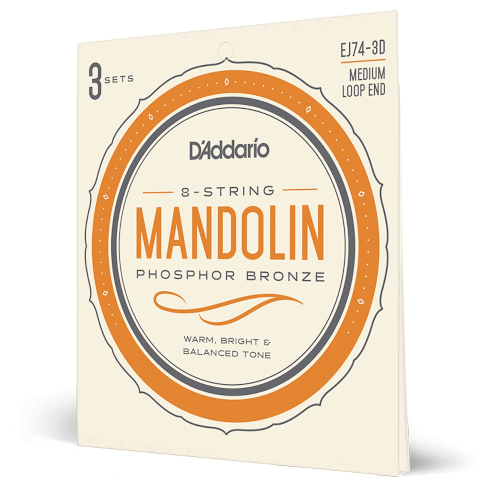 3 Pack D'Addario EJ74 Mandolin Strings, Phosphor Bronze, Medium 11-40 EJ74-3D