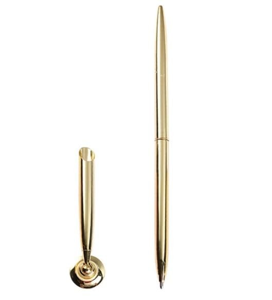 Gold Pen And Pen Stand Round Pen Holder Signing Pen Set Metal Attached To Des...