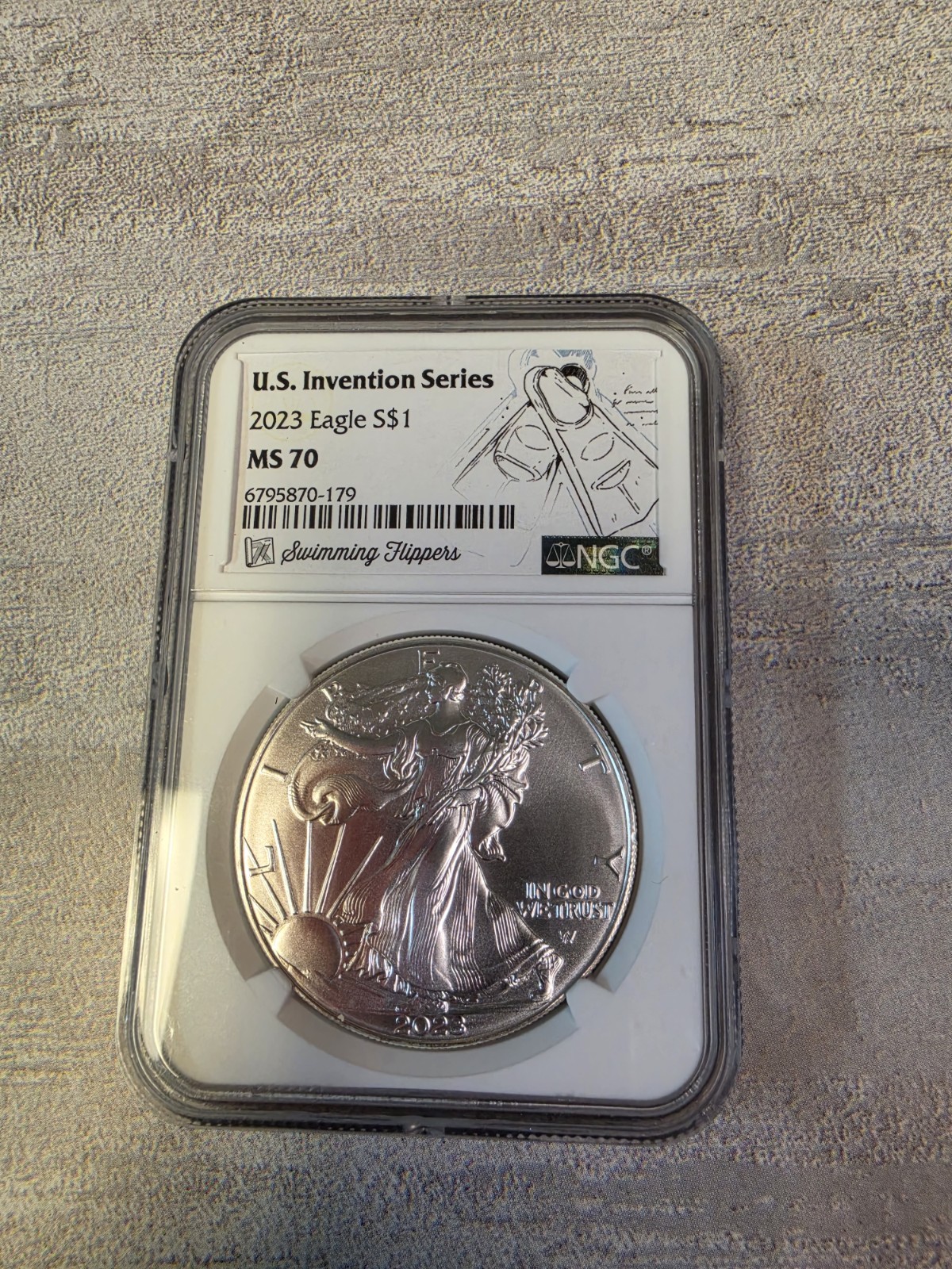 2023 Eagle Silver $1 U.S. Inventions Swimming Flippers MS70 NGC
