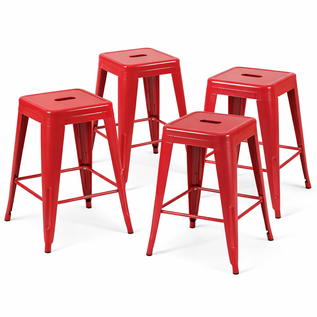 24 Inch Counter Height Stool, Backless Metal Bar Stools Set of 4, Non-Stackabl