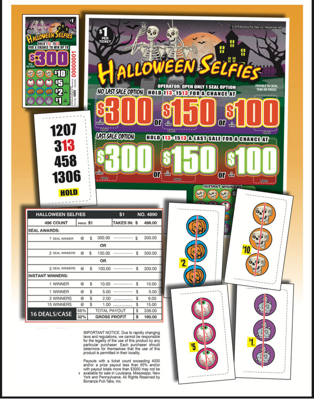 Pull Tab Ticket - Hard Card Tickets - Game - Halloween Selfies - 496 ct