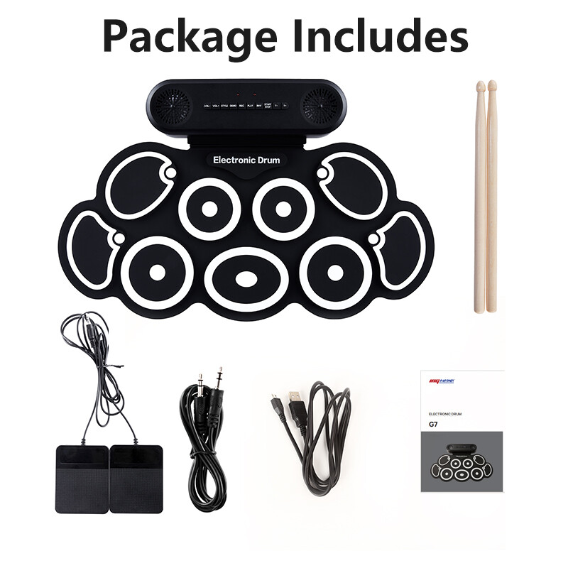Electronic Drum Set 9 Pads Drum Practice Pad Kit Roll-Up Electric Drum Set