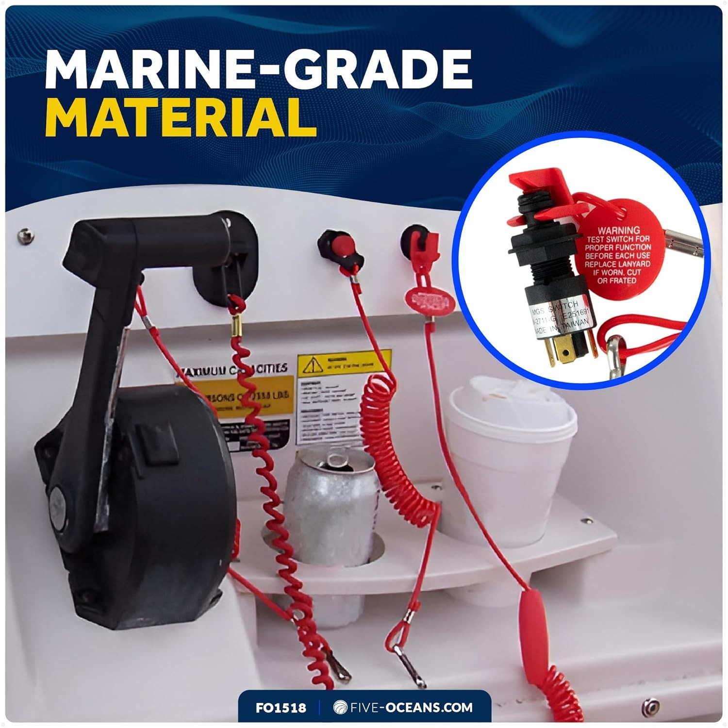 Compact Engine Shut-Off Switch with Red Buoy and Durable Lanyard for Boating