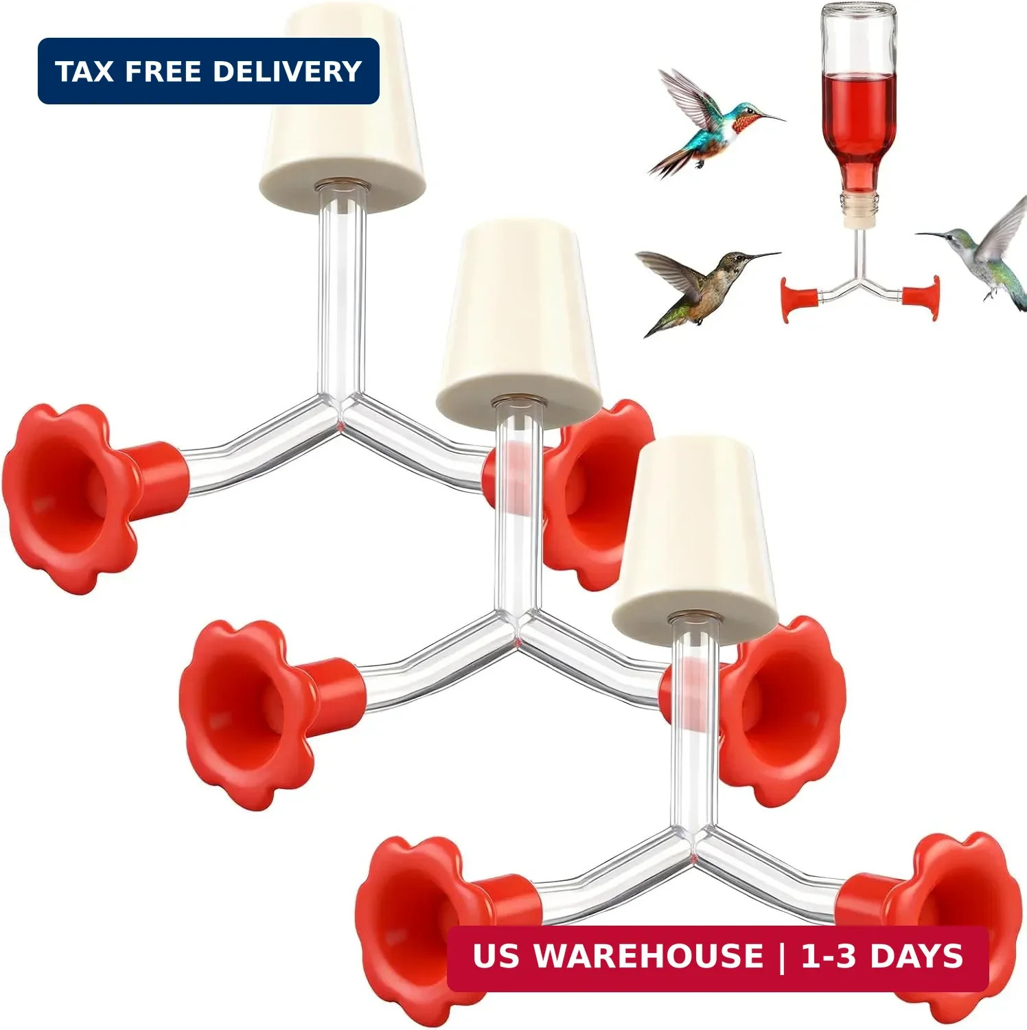 3 Pcs Hummingbird Feeder Parts Double Head Feeding Ports Red Floral Tip Bird Fee