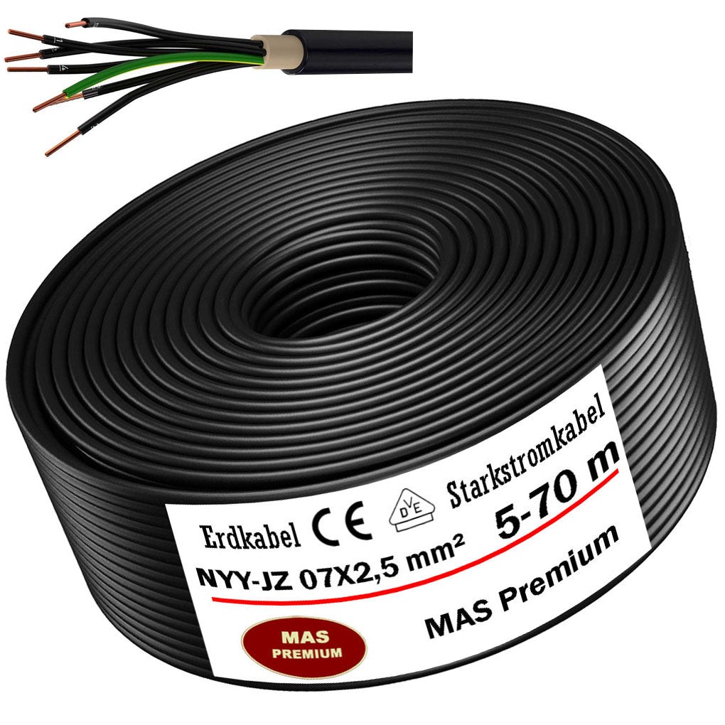 5-70 m underground cable power cable NYY-JZ 7 x 2.5 mm² electrical cable
