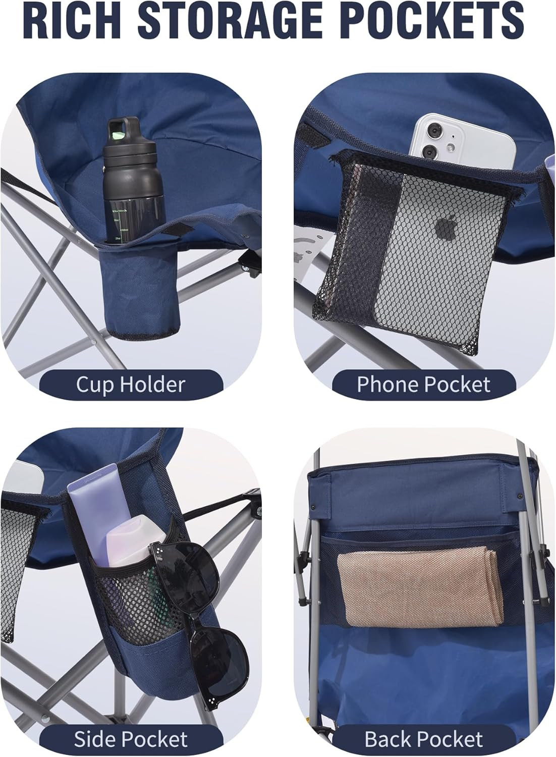 Oversized Camping Chair with Canopy | 400 LBS Heavy Duty Folding Beach Chair wit
