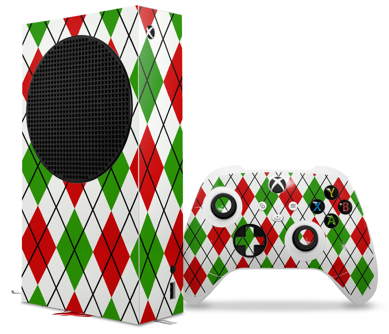 Skin Wrap for XBOX Series S Console Controller Argyle Red and Green