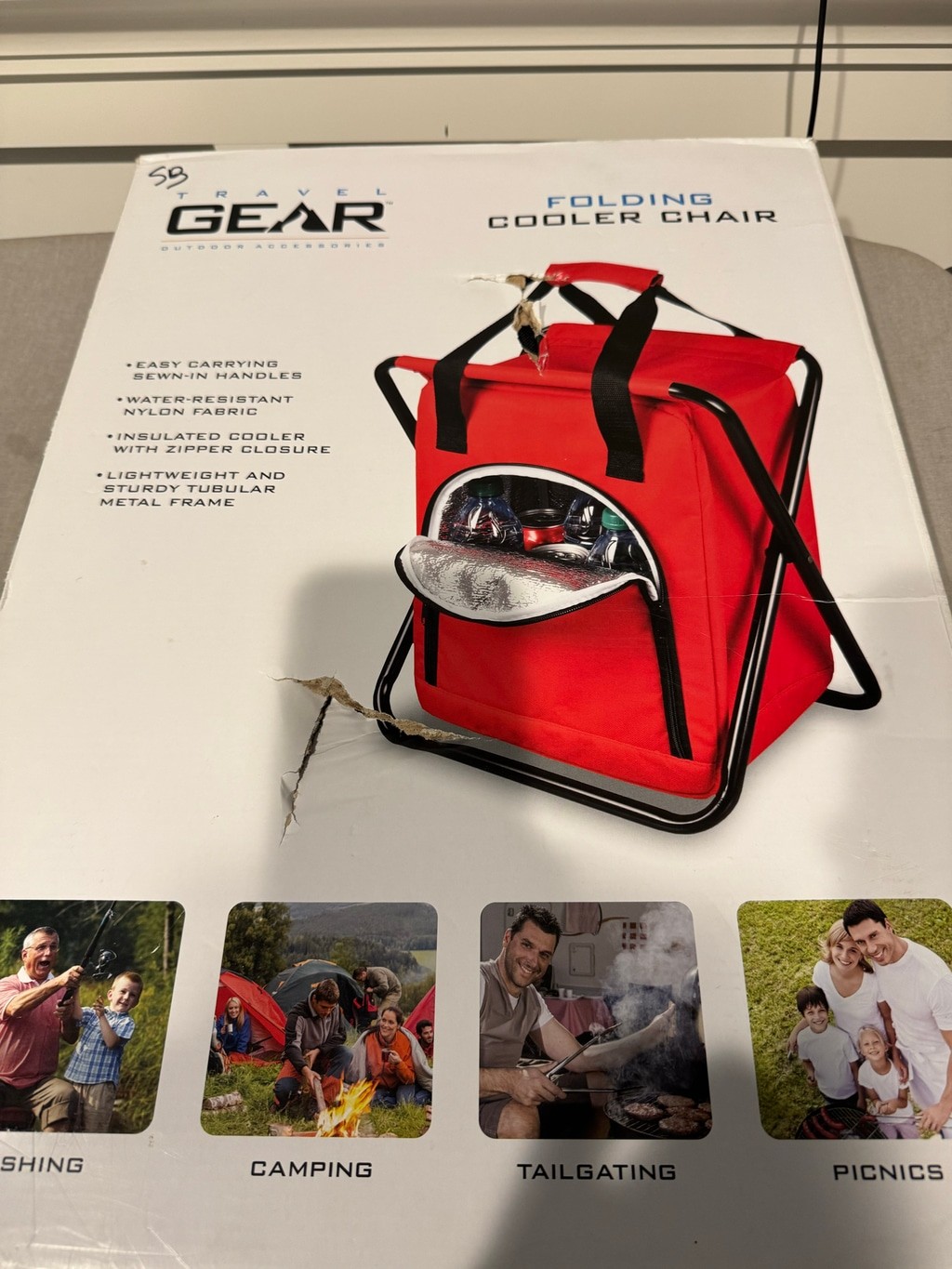Travel Gear Folding Cooler Chair Red and Black