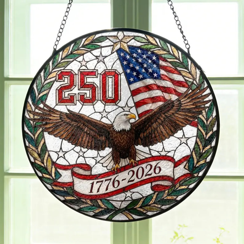 Eagle Floral Independence Day Stained Glass Suncatcher Patriotic
