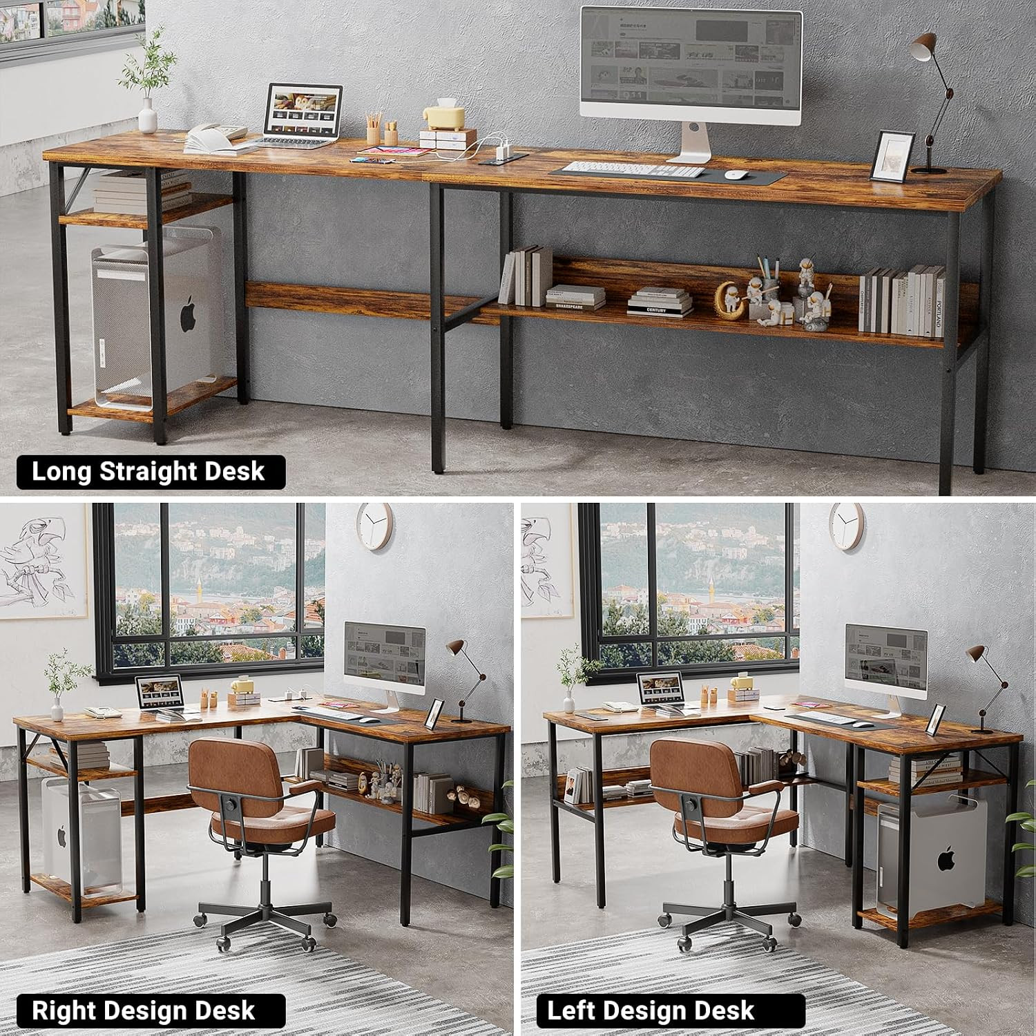 L Shaped Computer Desk with Magic Power Outlets and USB Charging Port, Sturdy Re