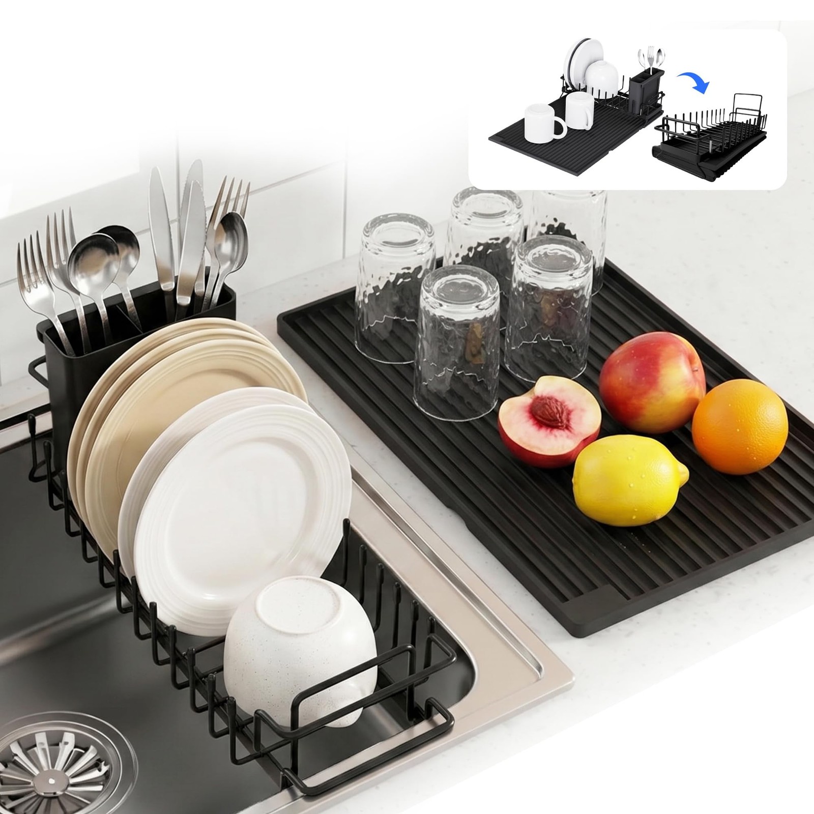 Expandable & Collapsible Dish Drying Rack for Over The Sink and in Sink, Stai...