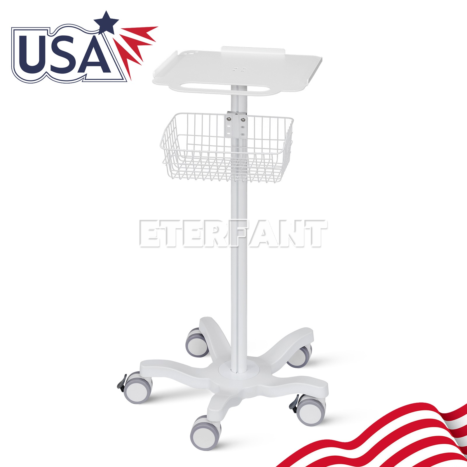 Mobile Rolling Cart Medical Trolley Cart+360°Slient Caster+Basket/Infusion Stand