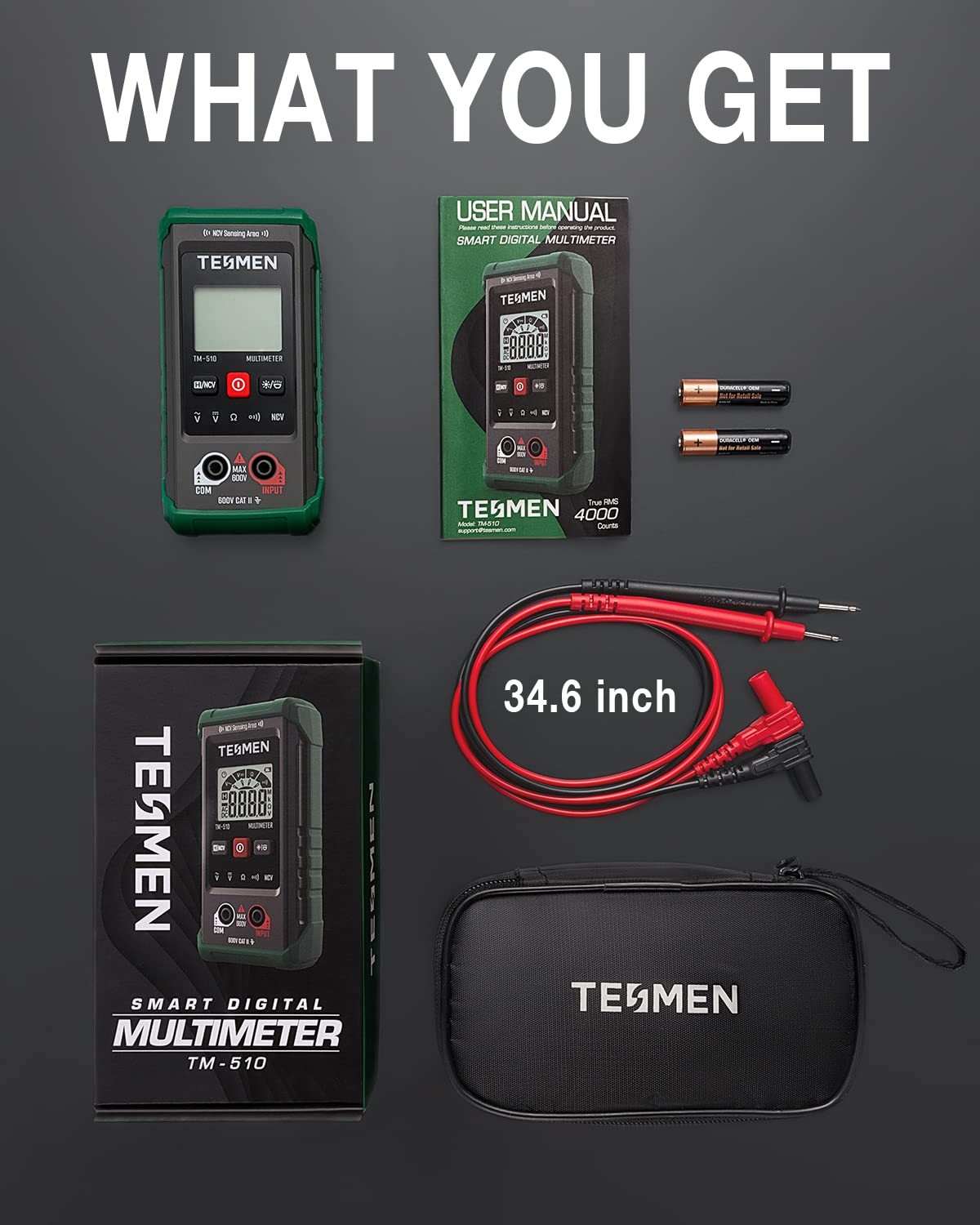 TM-510 Digital Multimeter, 4000 Counts, Smart Auto Green