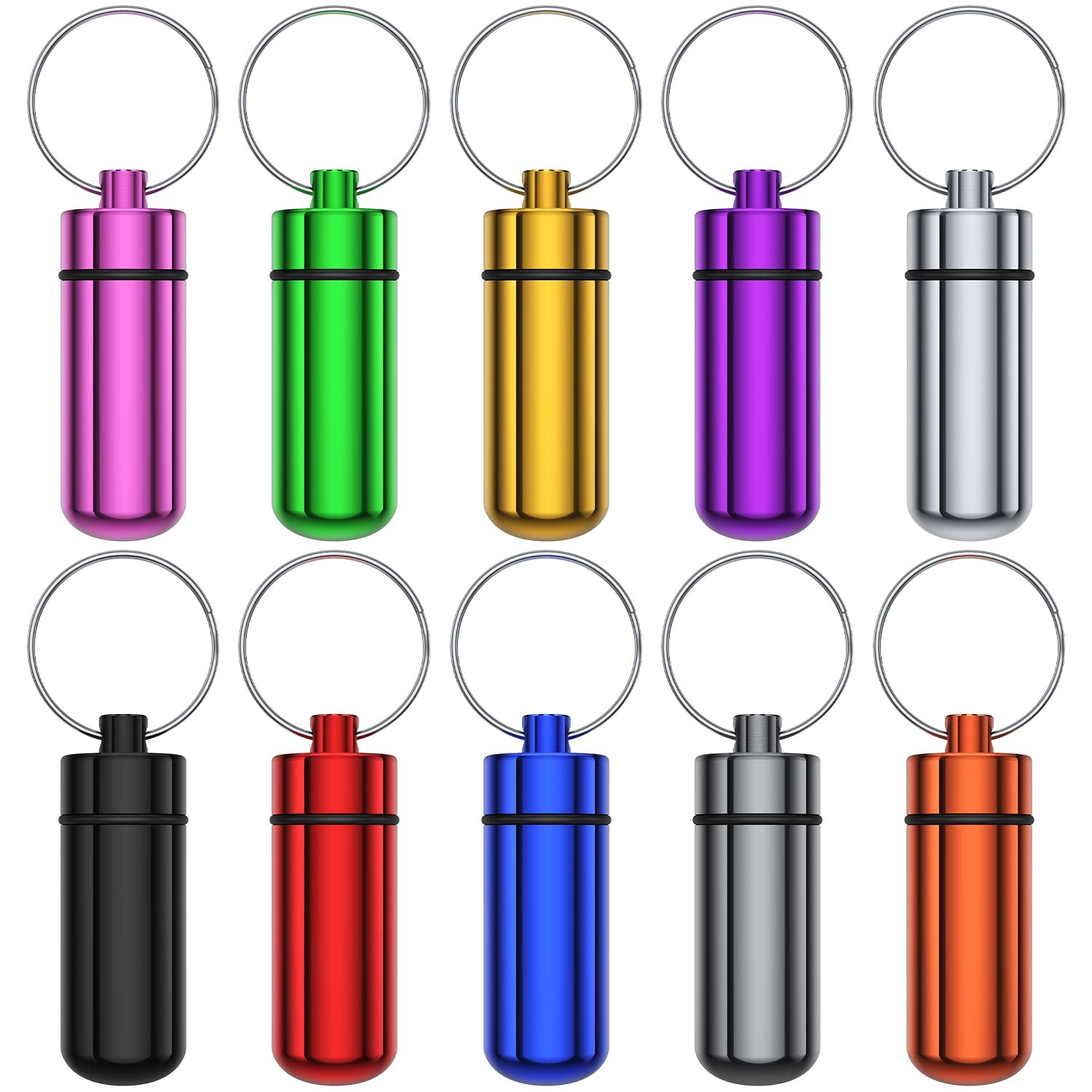 Small Portable Pill Case with Keychain(10 Pack), Urekt Waterproof Aluminum Pi...
