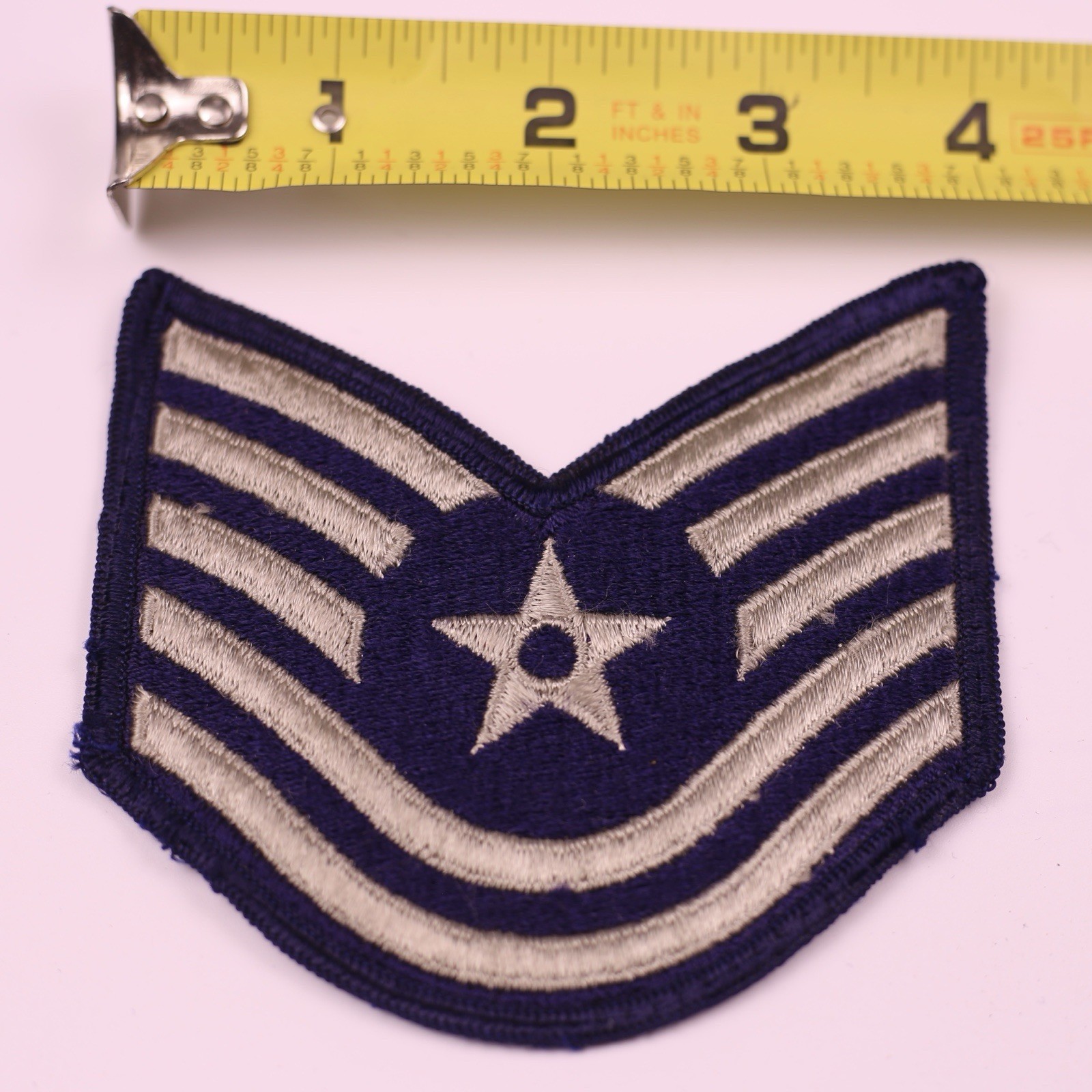 U.S. Military USAF Technical Sergeant Rank Insignia Patch E6 Blue Grey 4” Merrow