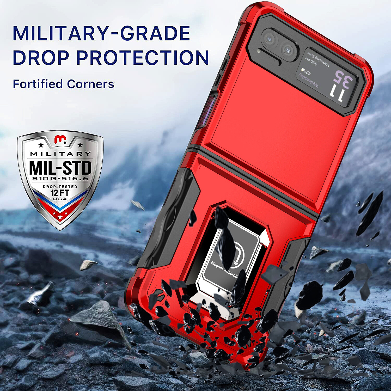 For Motorola Razr (2023) Case Shockproof Ring Kickstand Cover + Screen Protector