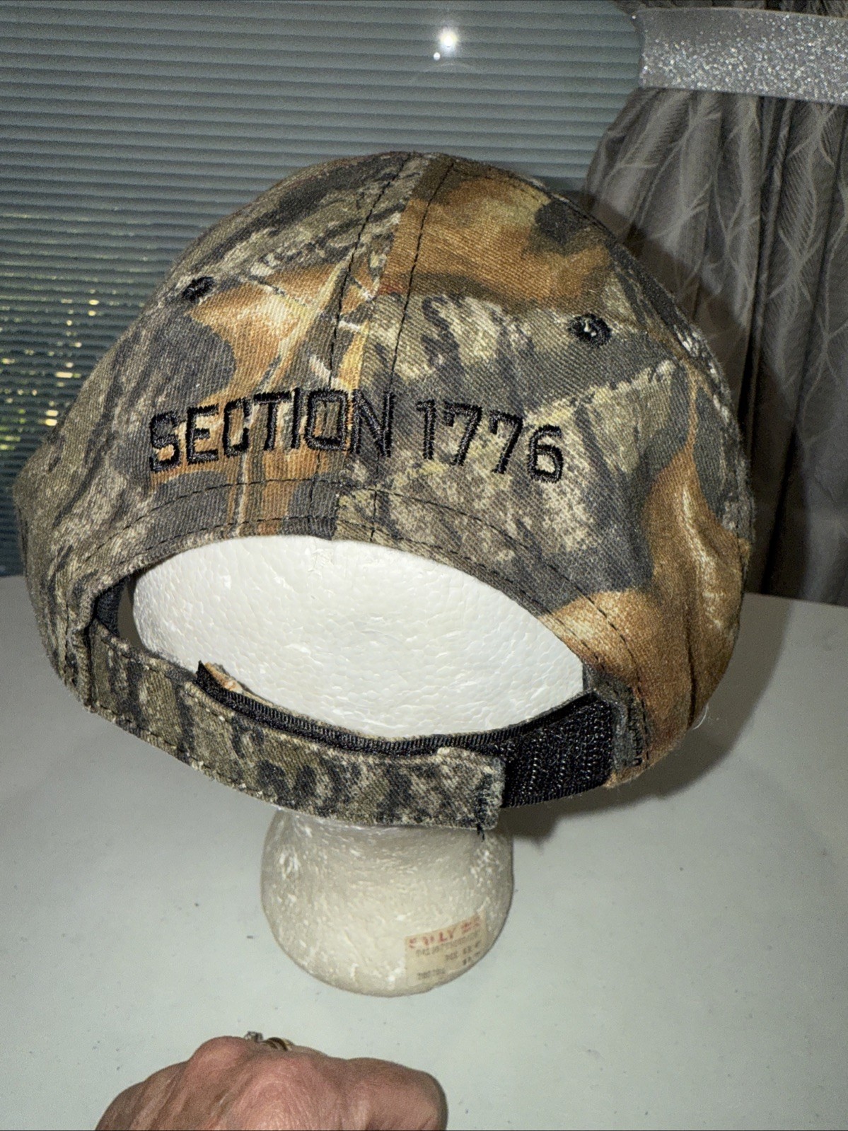Section 1776 Patch on Front of Tan Camouflage Hat Cap Green Brown White EUC