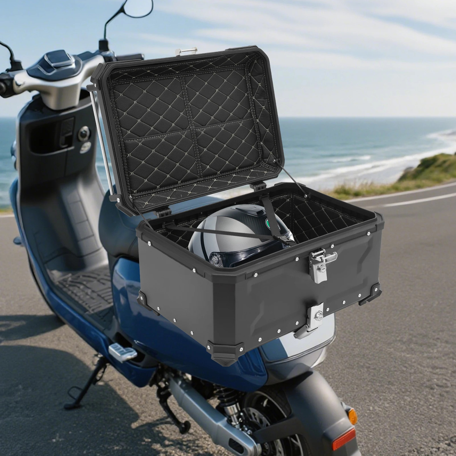 Aluminum Motorcycle Trunk Box Waterproof Top Tail Box Trunk Carrier Universal