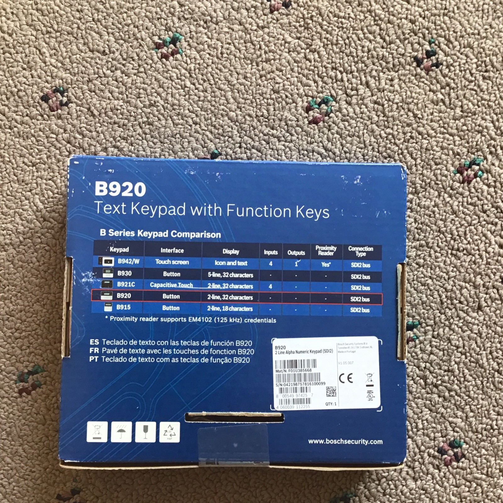 Bosch B920 Control Panel Text Keypad with Function Keys (F.01U.358.668)
